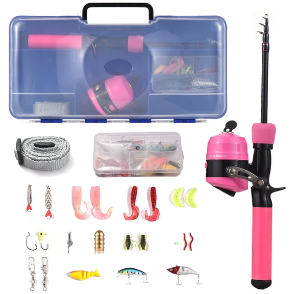 6588 Kids Fishing Pole and Reel Set Fishing Rod and Reel Combo with Hooks Lures Fishing Accessories with Tackle Box for Boys and Girls