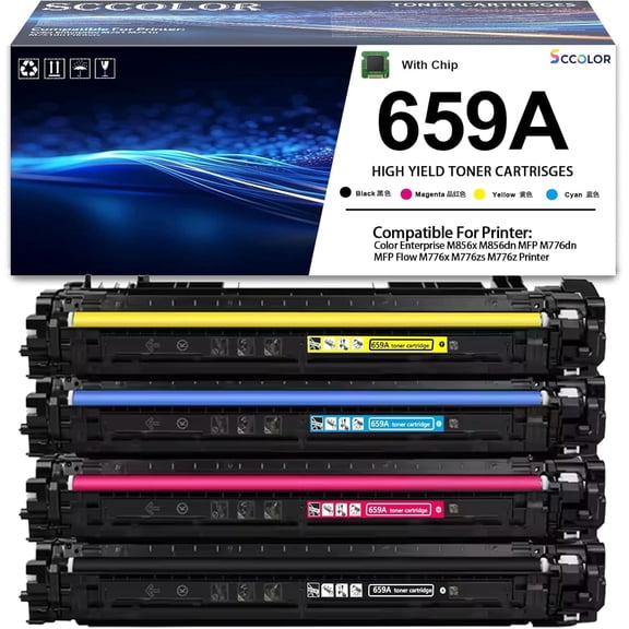 659 659A Toner Cartridges Compatible for 659A Toner W2010A W2011A W2012A W2013A Replacement for Enterprise M856 M856x M856dn,Enterprise MFP M776 M776dn M776x M776zs M776z Series Printer 4-Pack