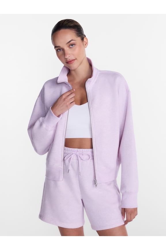 Women's Cropped Fleece Bomber Jacket with Long Sleeves, Sizes XS-XXL