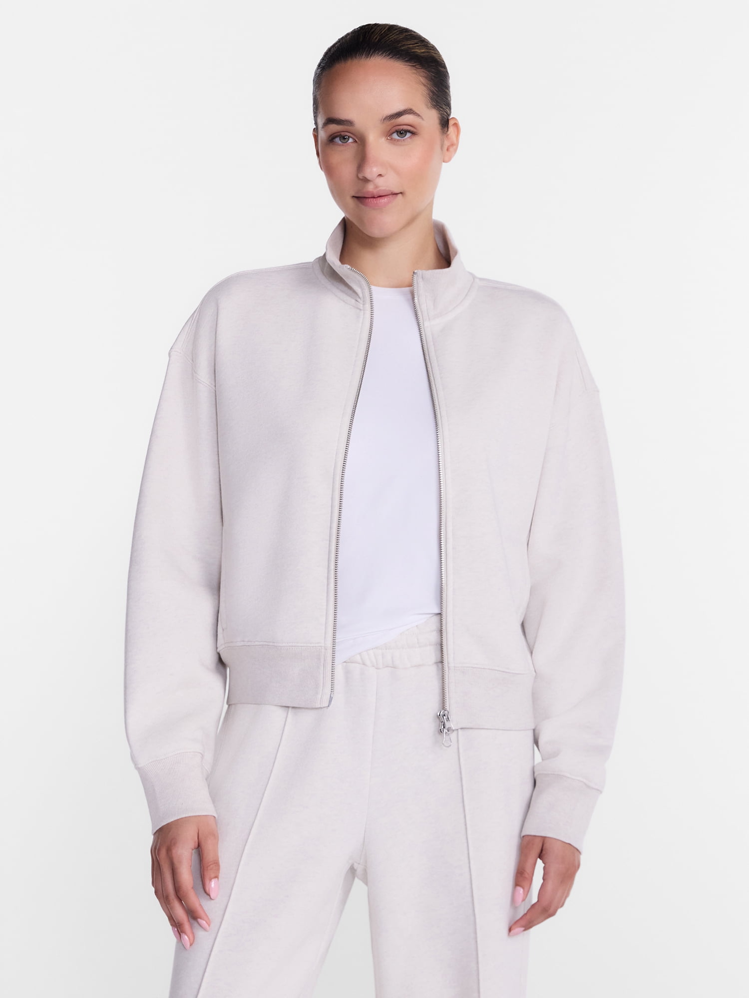 Athletic Works Women's Cropped Fleece Bomber Jacket with Long Sleeves, Sizes XS-XXL