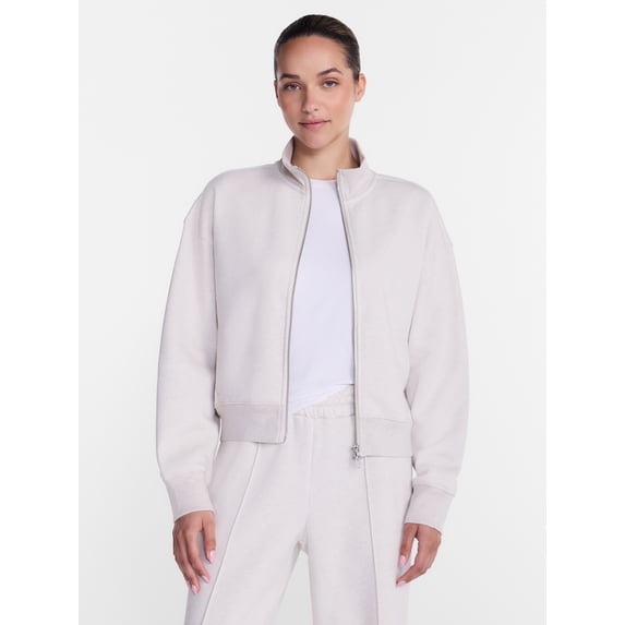 Athletic Works Women's Cropped Fleece Bomber Jacket with Long Sleeves, Sizes XS-XXL