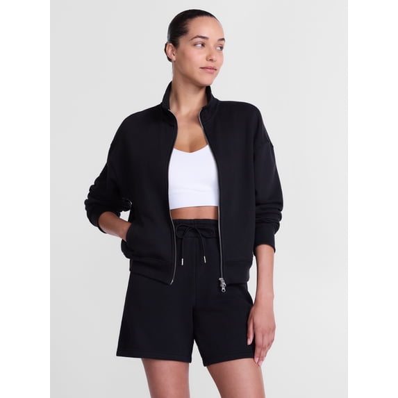 Athletic Works Women's Cropped Fleece Bomber Jacket with Long Sleeves, Sizes XS-XXL