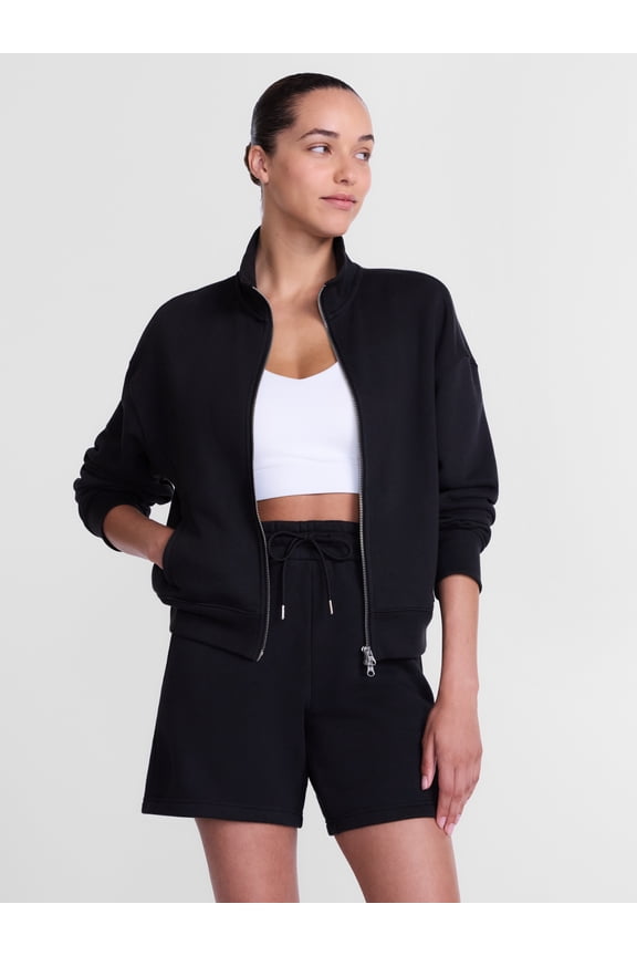 Women's Cropped Fleece Bomber Jacket with Long Sleeves, Sizes XS-XXL