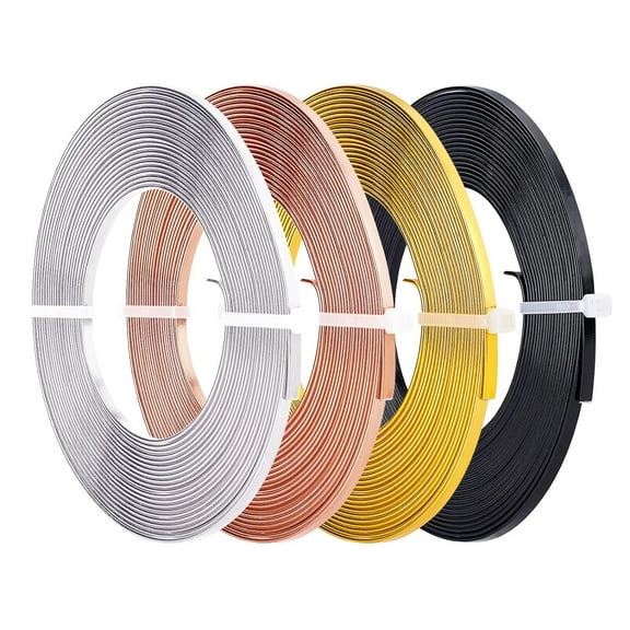 65FT 4-Colors Aluminum Flat Wire (3mm Wide) Silver Gold Bendable Craft Wire for Bezel Jewelry Earring Ring Making DIY