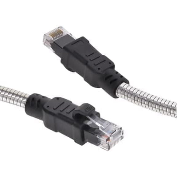 65FT Armored Cat6A Industrial Grade Patch Cable, 10G, 550MHz, UTP 24 AWG Stranded Bare Copper with Molded, Snagless Boots