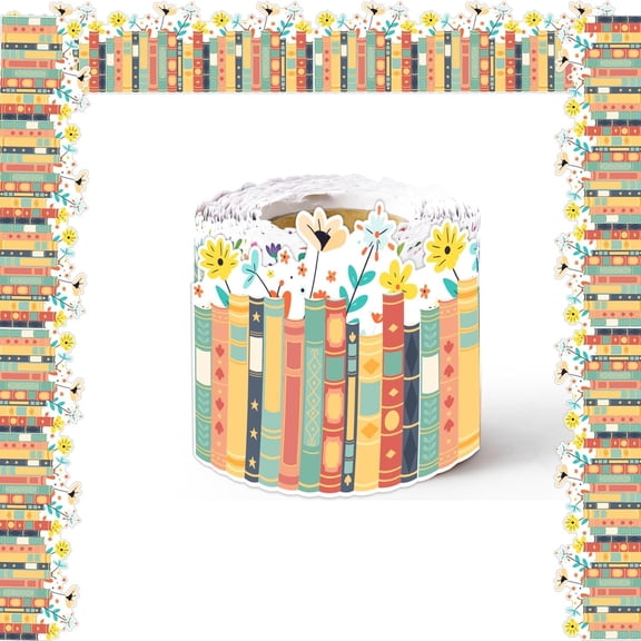 65FT Colorful Bookshelf Die-Cut Border Trim 65ft Bulletin Boards Back to School Floral Books Bulletin Library Classroom Office Chalkboard Kindergarten Home Wall Party DIY Scrapbooking Suplies