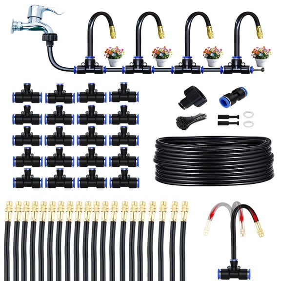 65FT Drip Irrigation Kit 12mm Tubing Greenhouse Plant Watering System