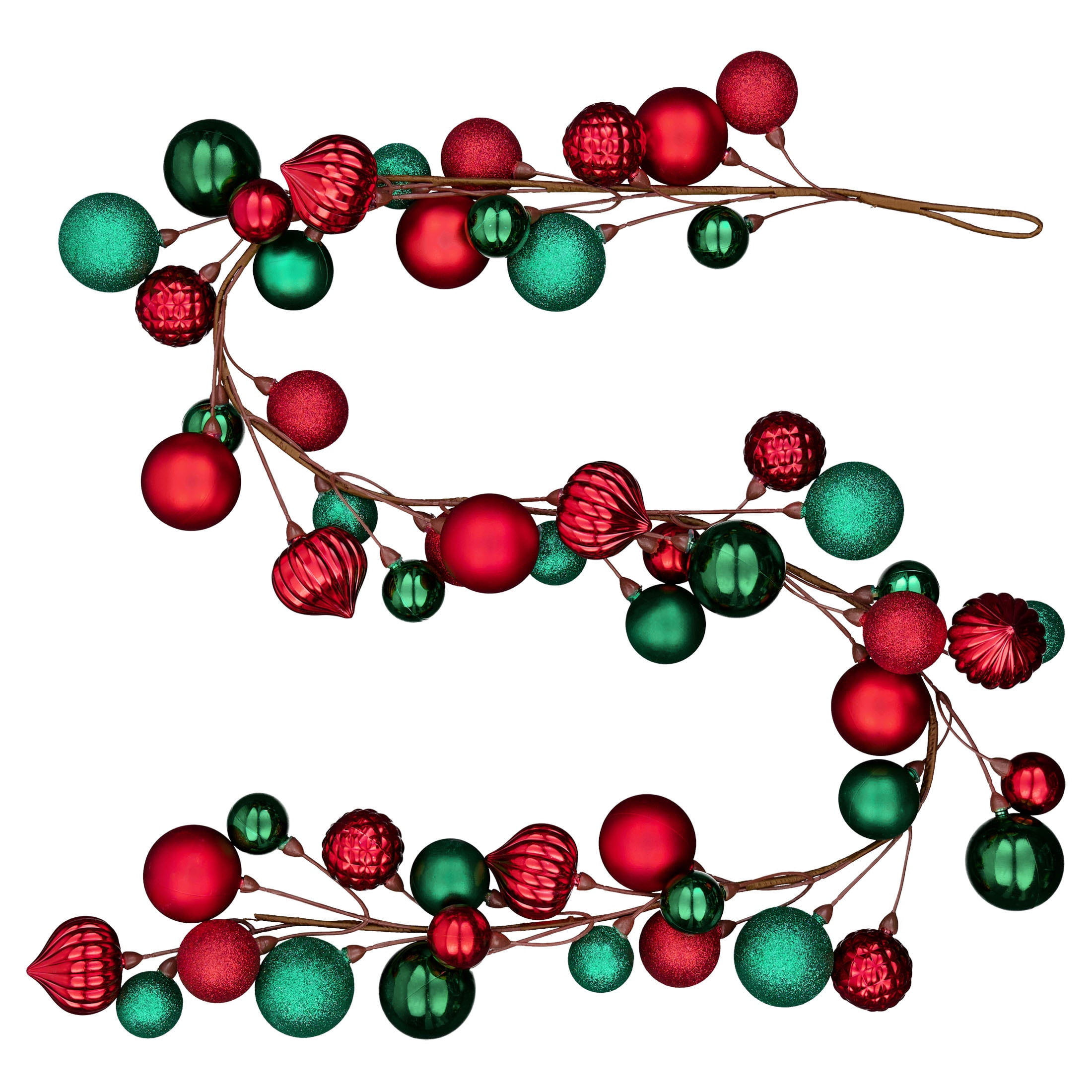 Ornament Branch Christmas Garland, Red and Green, 65", by Holiday Time