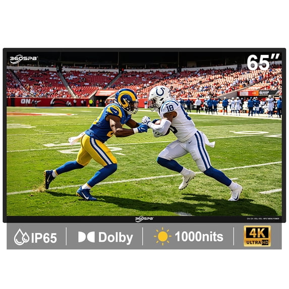 65Inch Outdoor TV, 4K Outside TV, 1000nits Ultra-High Outdoor Television, IP65 Waterproof TV, Weatherproof TVs with Voice Assistant Remote, Compatible with Dolby, Outdoor Tvs for Patios, Sports