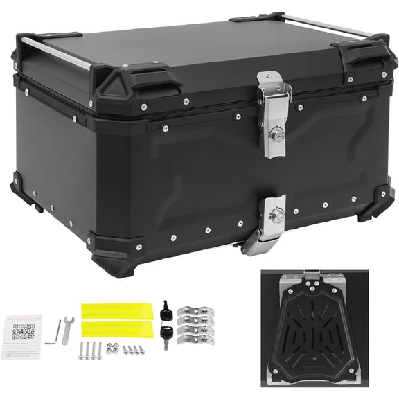 65L/17.17Gal Motorcycle Top Case, Waterproof Motorcycle Top Box with Security Lock, Universal Motorbike Tail Box Trunk Tour Storage Carrier Case for Helmet Luggage (65L/17.17Gal)
