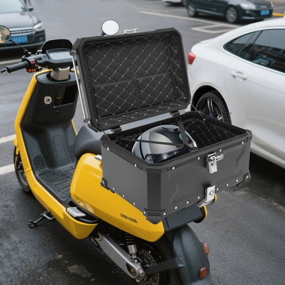65L 22.24*15.55*12.01in Modern Black Motorcycle Top Case Tail Box Luggage Scooter Trunk Storage Waterproof