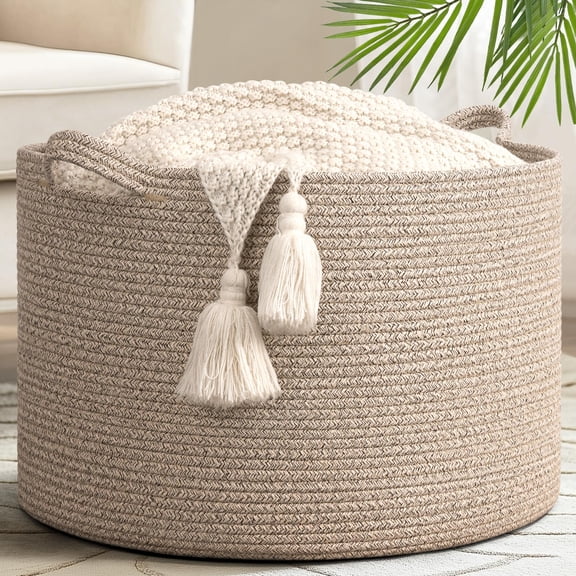 65L Cotton Rope Blanket Basket All Brown 19.7x19.7x12.6 Inch (Pack of 1) Living Room Storage