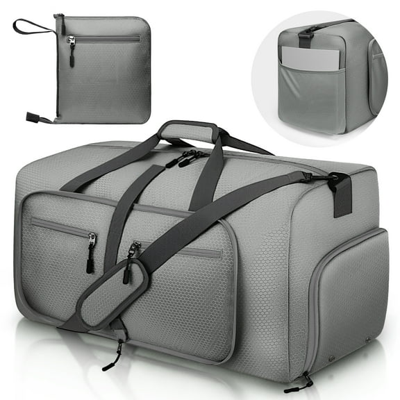 DAKOMM Travel Duffel Bag 65L, Duffle Bag with Shoes Compartment, Foldable Travel Duffel Bags for Men Women, Large Packable Travel Bag Water Repellent & Tear Resistant (Gray)