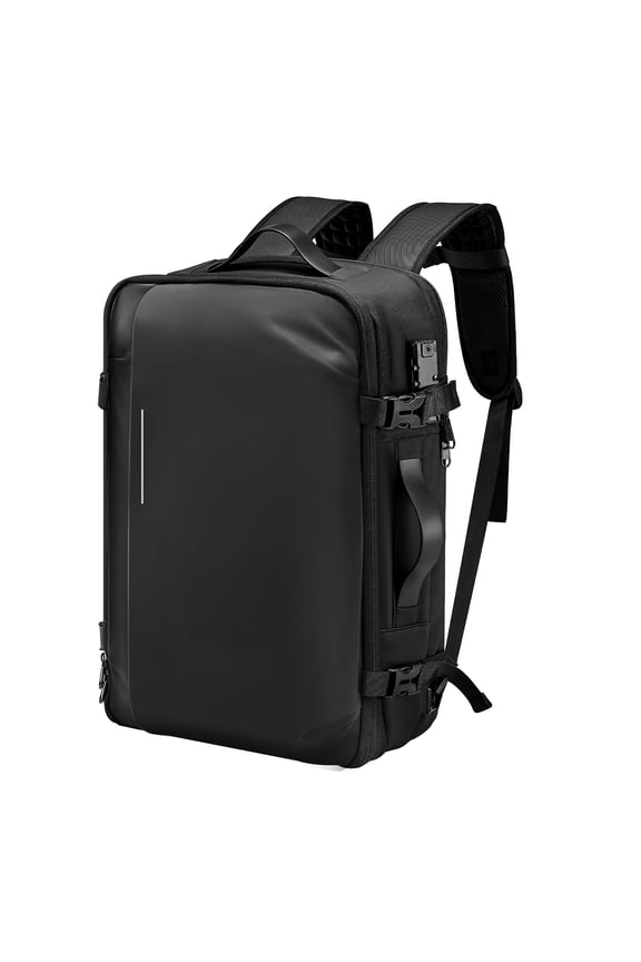 65L Expandable Vacuum Compression Travel Backpack, TSA Lock, Water-Resistant Carry-On, Multiple Pockets, No Pump, Black
