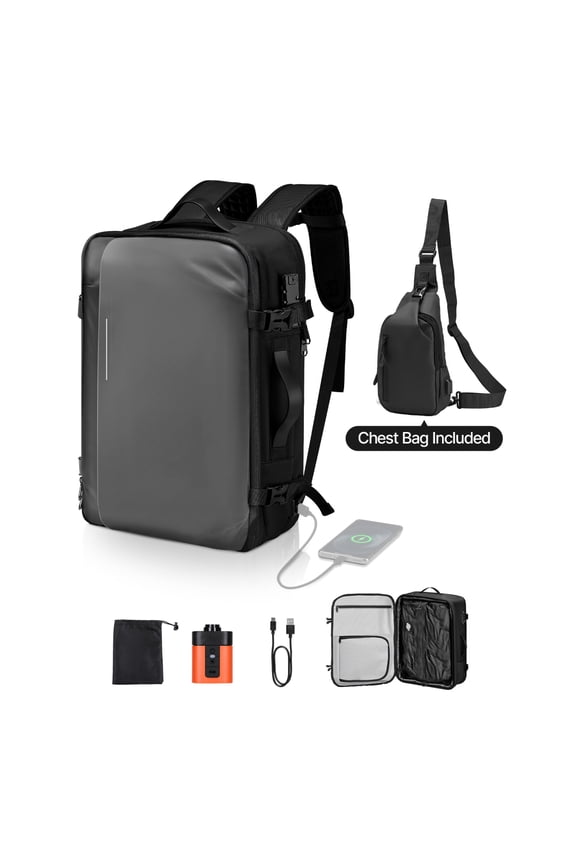 65L Expandable Vacuum Seal Compression Travel Backpack with Pump, TSA Lock, Water-Resistant Carry-On Luggage, Black CY