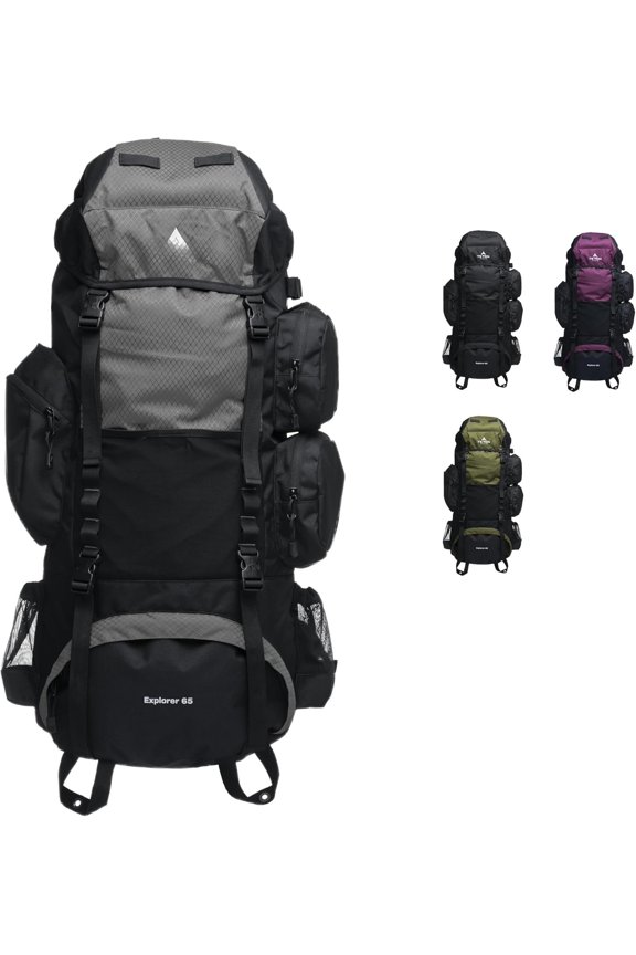 65L Explorer Internal Frame Backpack for Hiking, Camping, Backpacking, Rain Cover Included, Graphite