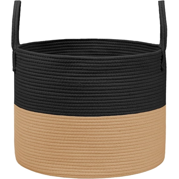 65L Extra Large Oatmeal Woven Cotton Rope Blanket Basket & Laundry Hamper with Reinforced Handles, Machine Washable Storage Bin for Pillows, Comforters & Toys, Perfect for Living Room