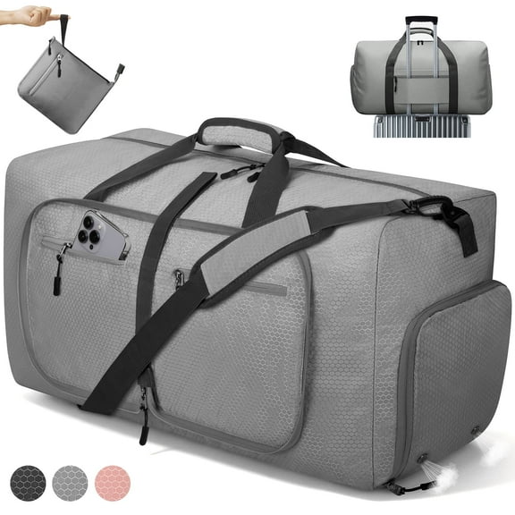 65L Large Durable Duffle Bag for Travel & Gym, Waterproof Tear-Resistant Duffel Bag with Shoes Compartment, Foldable Travel Bag for Men & Women (Gray)