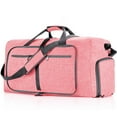 thumbnail image 1 of XUEYU 65L Foldable Duffel Bag Women, 24" Travel Bag with Shoes Compartment, Weekender Bag for Women with Trolley Sleeve for Men and Women Waterproof, Large Duffle Bag for Travel, Pink, 1 of 7