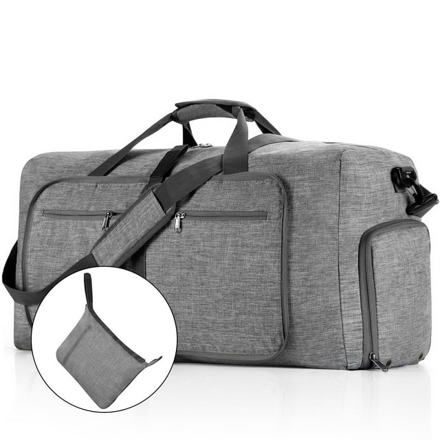 Strong 65L Foldable Duffel for Men & Women, Big Overnight Travel Bag with Shoes Compartment