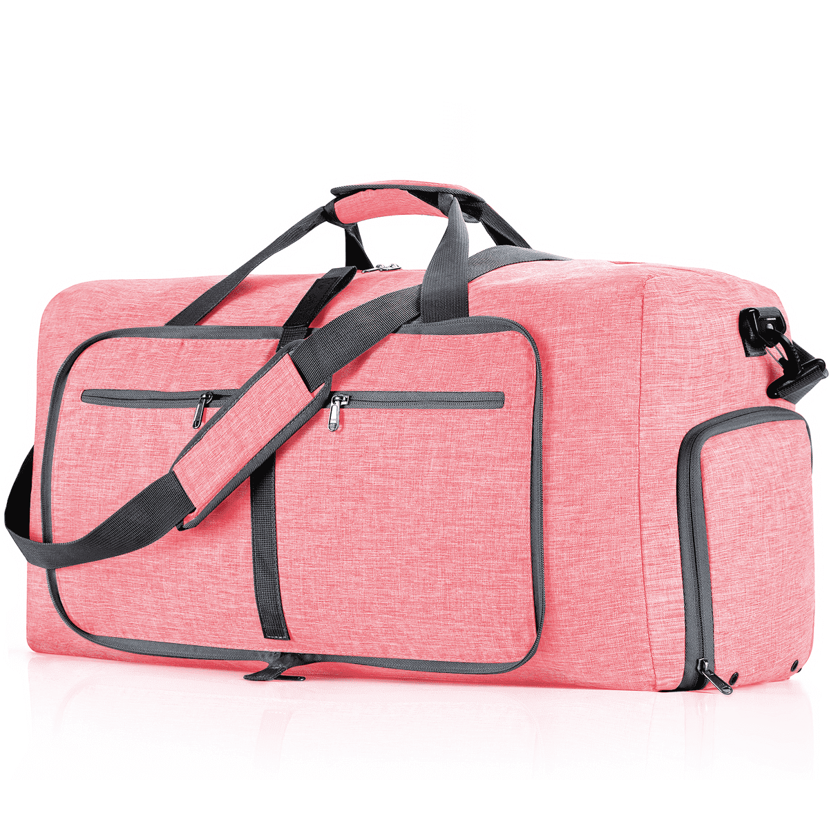 65L Foldable Duffel Bag Women, 24" Travel Bag with Shoes Compartment, Weekender Bag for Women with Trolley Sleeve for Men and Women Waterproof & Tear Resistant, Large Duffle Bag for Travel, Pink