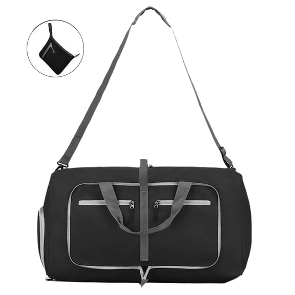 65L Foldable Travel Duffel Bag with Shoe Compartment, Large 24 Inch Lightweight Overnight Bag with Multiple Pockets, Carry On Weekender Bag for Travel, Camping, Gym,Black