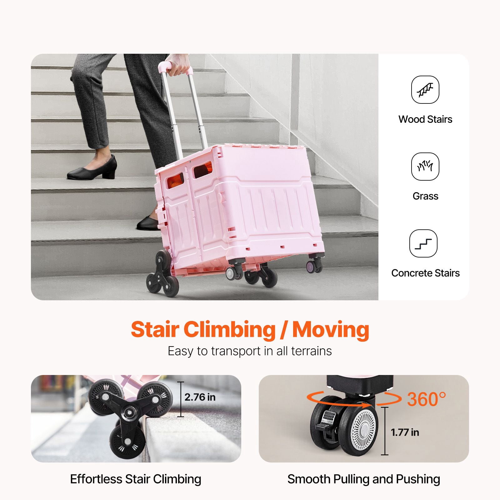 65L Foldable Utility Cart, 65L Collapsible Portable Crate Rolling Cart ...