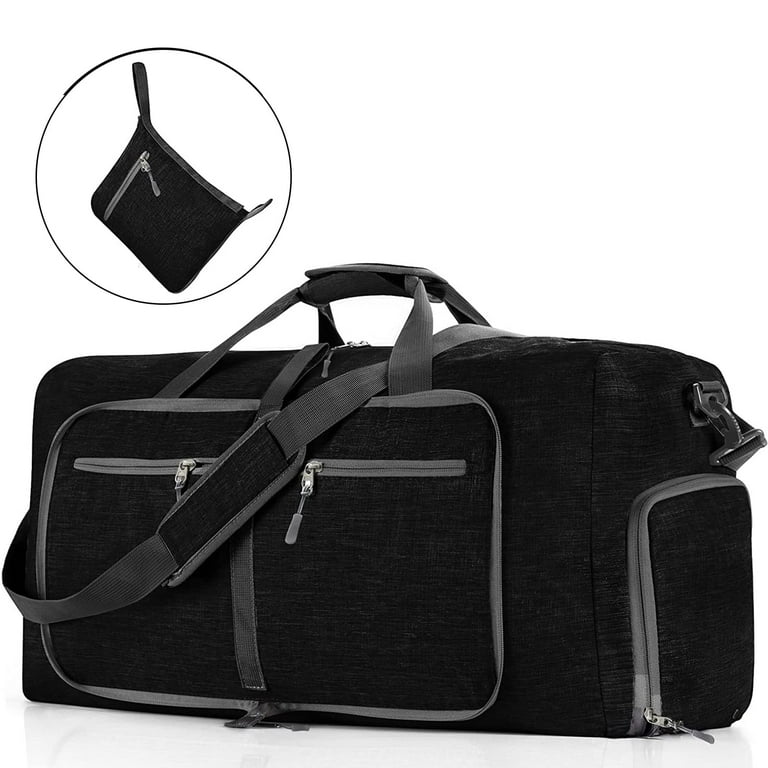 65L Large Foldable Travel Duffle Waterproof Tear Resistant Shoe Compartment Black Walmart