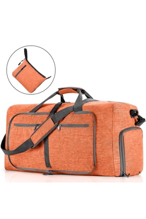 65L Large Foldable Travel Duffle Bag, Overnight Bags with Shoes Compartment, Packable Water Repellent Duffel Bag for Camping, Lightweight Gym Weekender Bag(Orange)