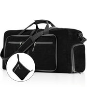 65L Large Travel Duffle Bag, 24" Foldable Overnight Bags with Shoes Compartment, Lightweight Gym Weekender Bag for Men Women(Black)