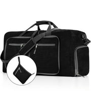 65L Large Travel Duffle Bag, 24" Foldable Overnight Bags with Shoes Compartment, Lightweight Gym Weekender Bag for Men WomenBlack
