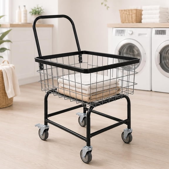 65L Laundry Cart with Wheels, Rolling Laundry Basket with U Handle 132LBS Load Capacity, Lockable Rolling Wheels, Anti-Rust Finish, Rubber Bumpers