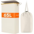 thumbnail image 1 of 65L Slim Laundry Hamper with Lid, Narrow Laundry Basket with Removable Bag & Bamboo Handles, Fodable Thin Dirty Clothes Hamper for Laundry Collapsible Bin for Bathroom Bedroom Dorm, White, 1 of 9