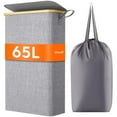 thumbnail image 1 of 65L Slim Laundry Hamper with Lid, Narrow Laundry Basket with Removable Bag & Bamboo Handles, Fodable Thin Dirty Clothes Hamper for Laundry Collapsible Bin for Bathroom Bedroom Dorm, Gray, 1 of 9