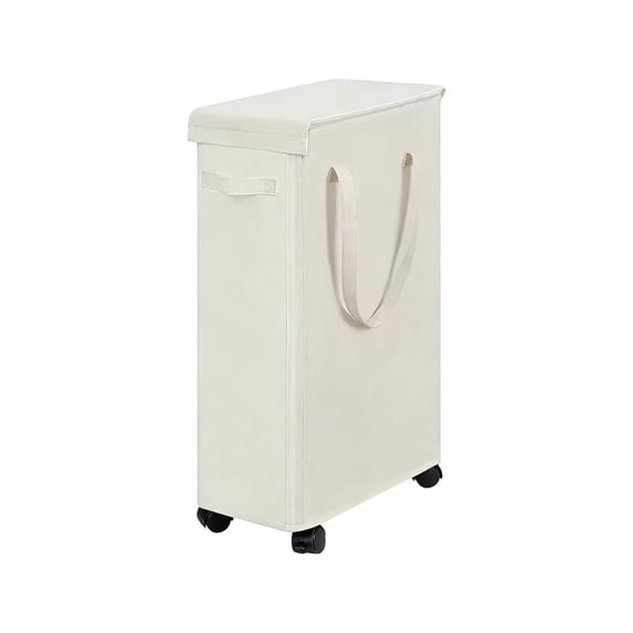 65L Slim Rolling Laundry Hamper Foldable Fabric Dirty Clothes Basket with Wheels Waterproof Material Dustproof Lid Slim Profile Perfect for Bathroom Bedroom Laundry Storage,White