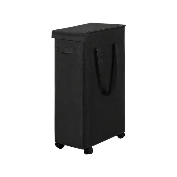 65L Slim Rolling Laundry Hamper Foldable Fabric Dirty Clothes Basket with Wheels Waterproof Material Dustproof Lid Slim Profile Perfect for Bathroom Bedroom Laundry Storage,Black