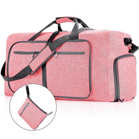 65L Travel Duffle Bag, 24" Foldable Travel Duffel Bag with Shoes Compartment, Extra Large Overnight Bag for Men Women, Waterproof & Tear Resistant Weekender Bags (Pink)