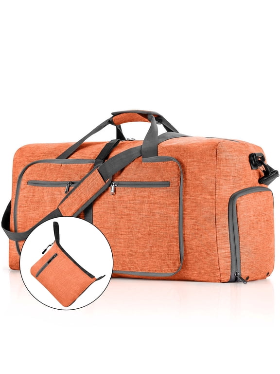 65L Travel Duffle Bag for Men, Large Foldable Duffel Bag for Travel with Shoe Compartment, 24" Overnight Weekender Bag Gym Bags for Men Women Waterproof & Tear Resistant (Orange)