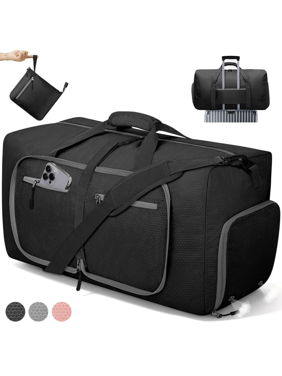 65L Large Duffle Bag for Travel - Foldable Men Women Duffel Bag with Shoes Compartment - Gym Overnight Bags Waterproof & Tear Resistant(Black)