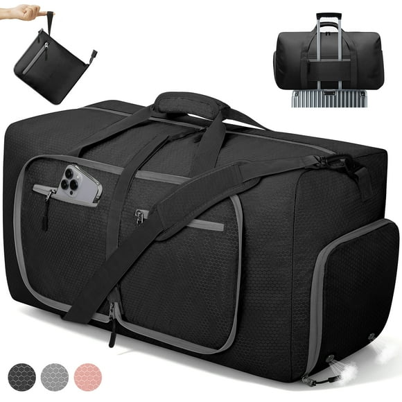 65L Large Duffle Bag for Travel - Foldable Men Women Duffel Bag with Shoes Compartment - Gym Overnight Bags Waterproof & Tear Resistant(Black)