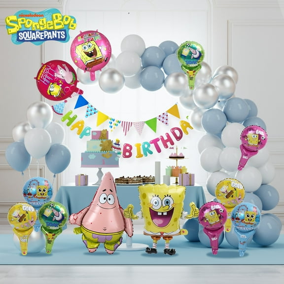 Spongebob Patrick Star Balloon Set Cartoon Cute Style Blue White Silver 65 Pieces Party Supplies