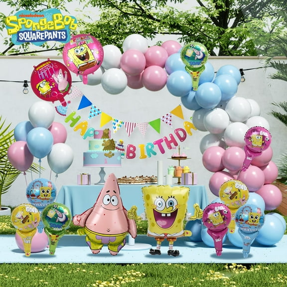 65PCS Spongebob Patrick Star Balloon Set Pink Blue White Balloon Cartoon Cute Style Decoration Collectibles Photo Backdrop Decorations Celebration Party Supplies Surprise Birthday Christma