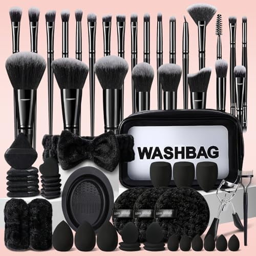 65Pcs Black Makeup Brushes Set Professional Makeup Kit Multi-functional Makeup Tool Set with Case Facial Makeup Accessories, Foundation Makeup Brush Kit Eye and Face Make up Brushes & Tools