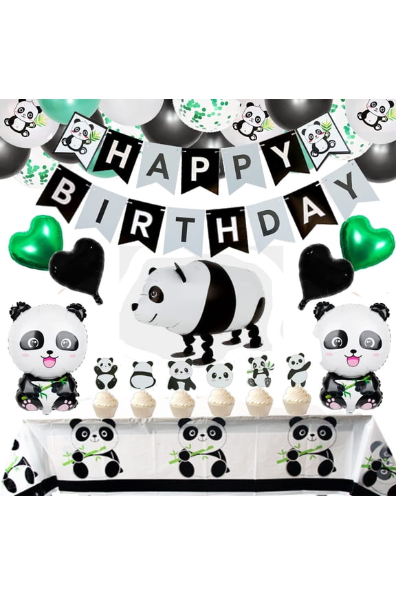 Cute Panda Party Decoration Kits with Happy Birthday Banner and Balloons, 65 Count