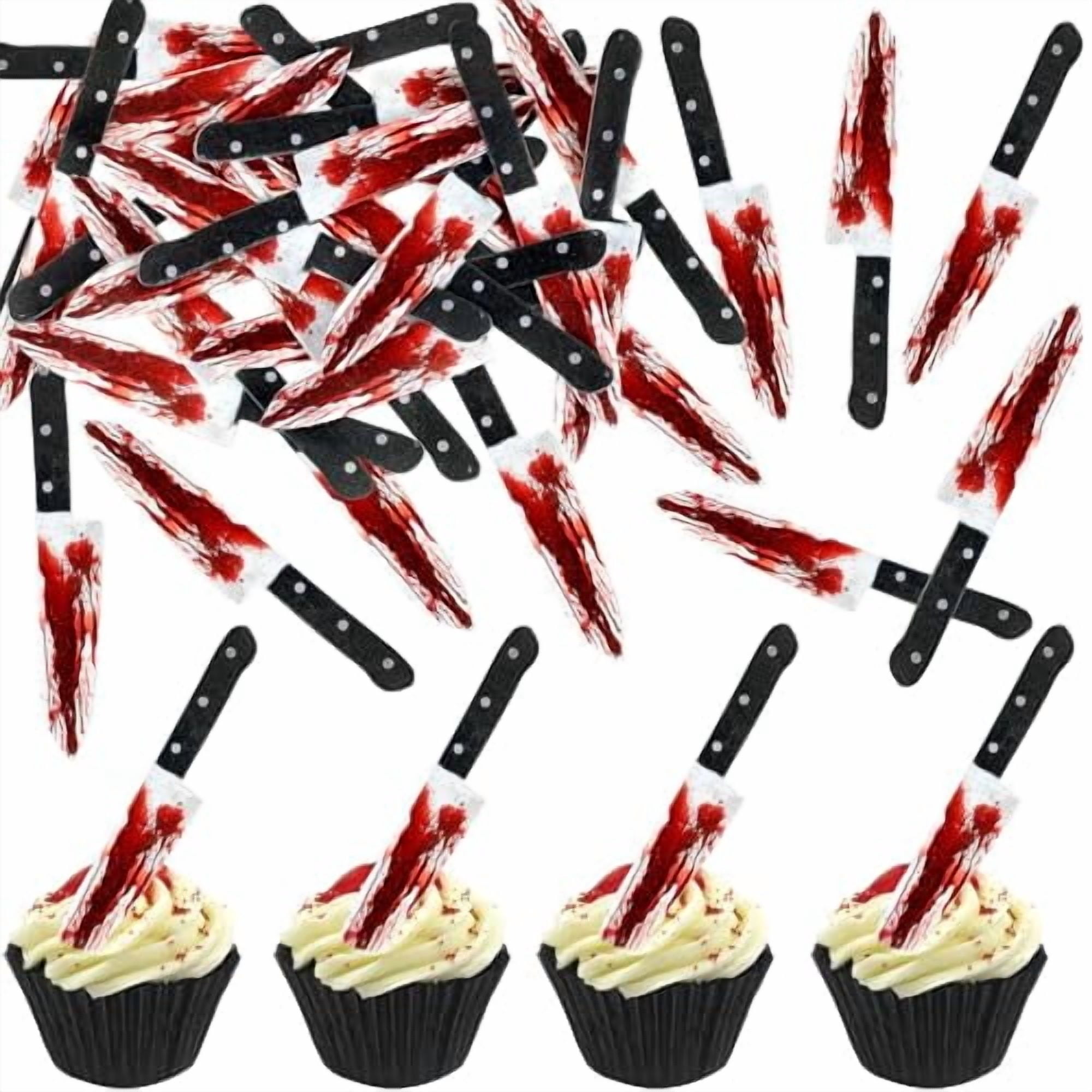 65Pcs Edible Bloody Knife Cupcake Toppers Horror Bleeding Knife Cupcake ...