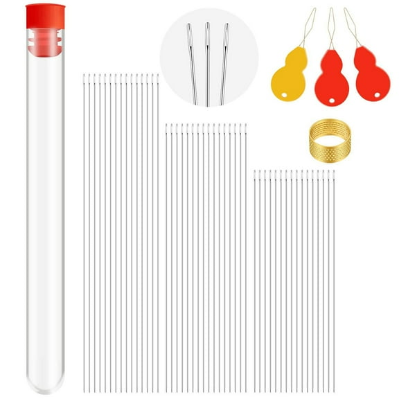 65Pcs Seed Beading Needles 3 Size Extra Fine Thin Beading Embroidery Needles with Needle Threaders Jewelry Making Tools