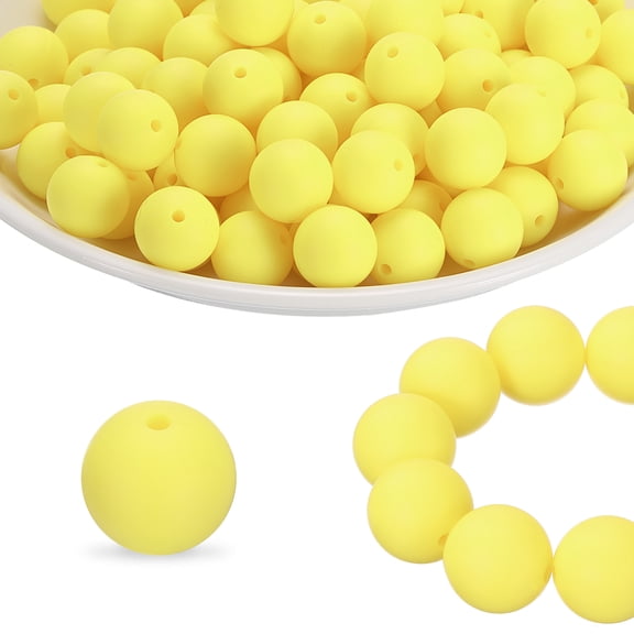 65Pcs Silicone Beads 15mm Round Rubber Focal Beads Bulk for Pens Keychain Bracelet Necklace DIY Crafts Making, Cream Yellow