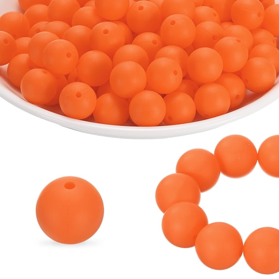 65Pcs Silicone Beads 15mm Round Rubber Focal Beads Bulk for Pens Keychain Bracelet Necklace DIY Crafts Making, Orange