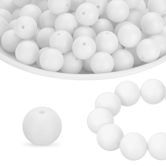 65Pcs Silicone Beads 15mm Round Rubber Focal Beads Bulk for Pens Keychain Bracelet Necklace DIY Crafts Making, White