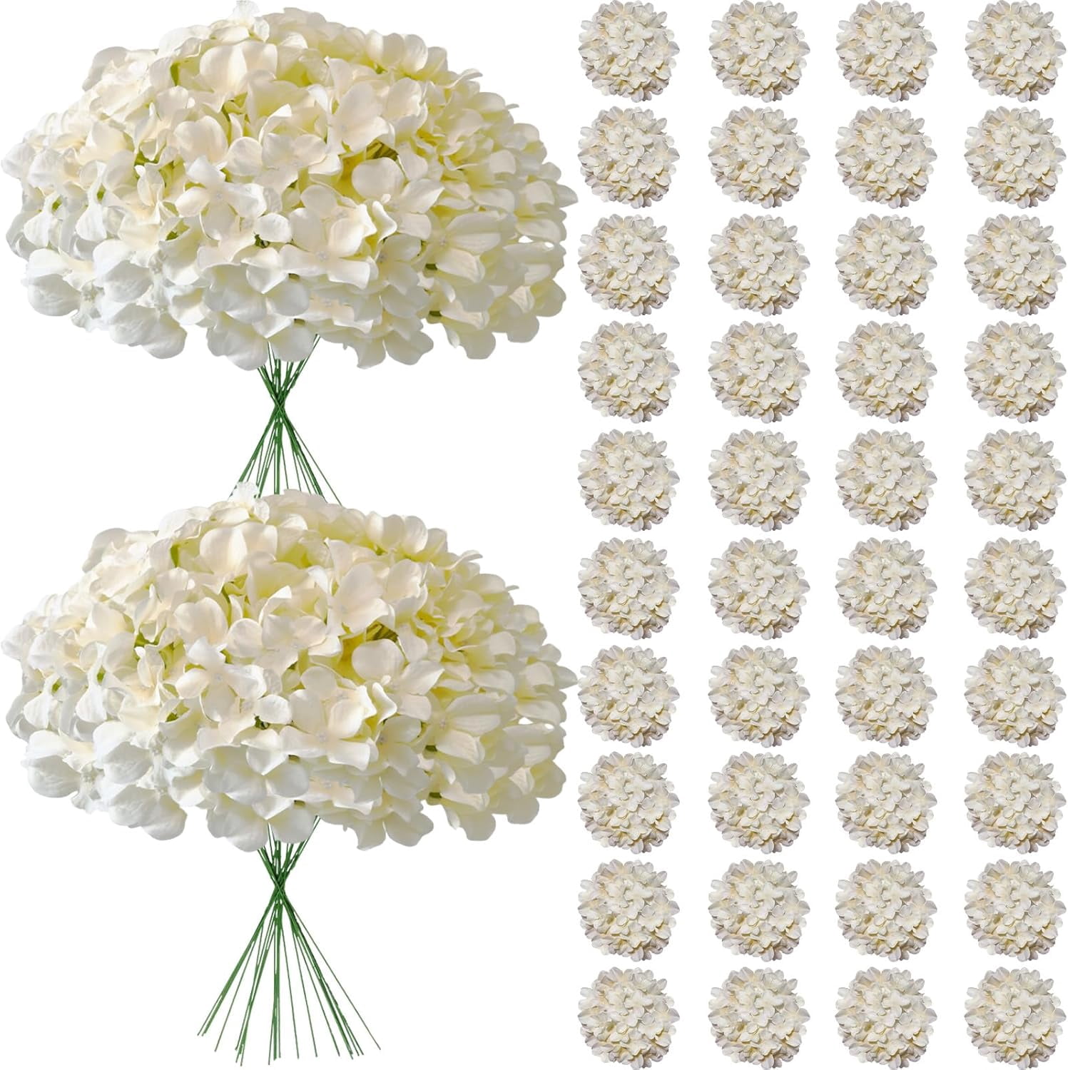 65Pcs White Hydrangea Artificial Flowers Bulk，Realistic Silk Fake Flowers with Stems，Faux Hydrangea Flowers for Wedding Home Decor Centerpieces Living Room Garden Party Baby Shower Decoration
